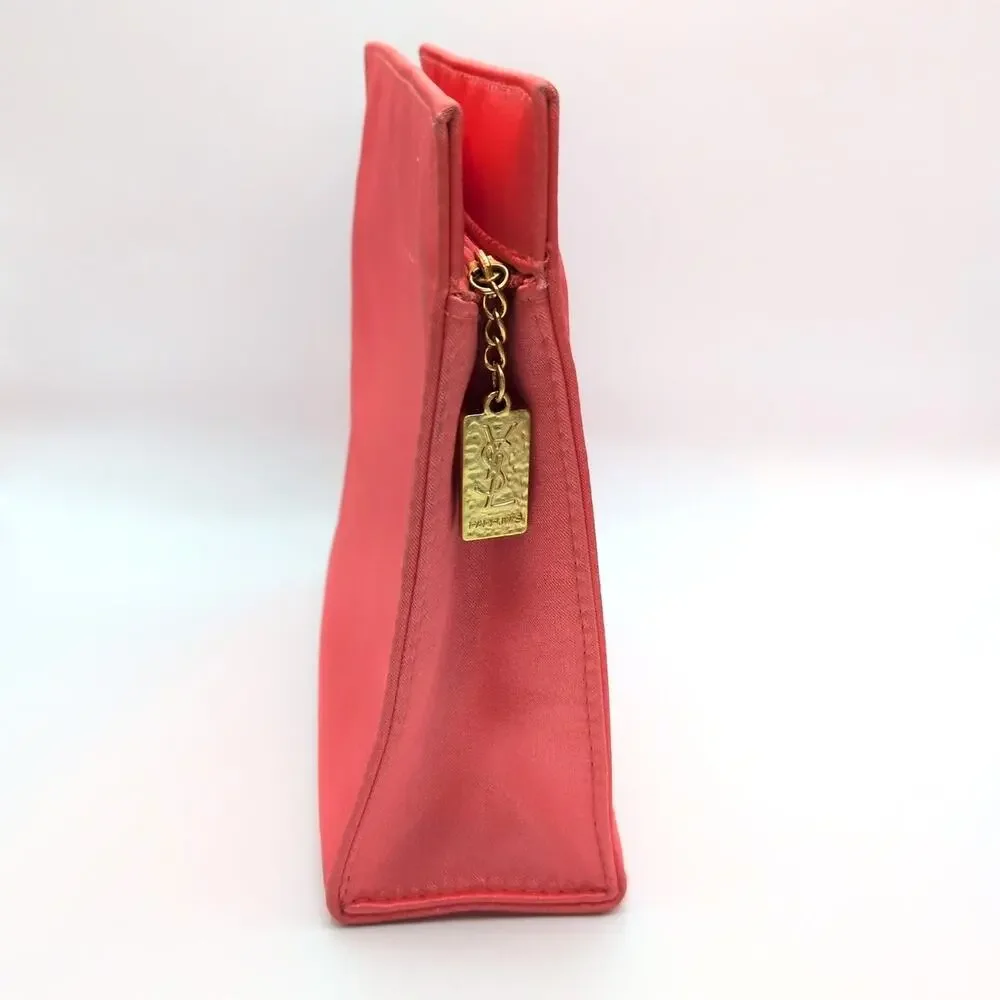 YSL Yves Saint Laurent Perfums Satin Cosmetic Makeup Zip Pouch Travel Bag Pink